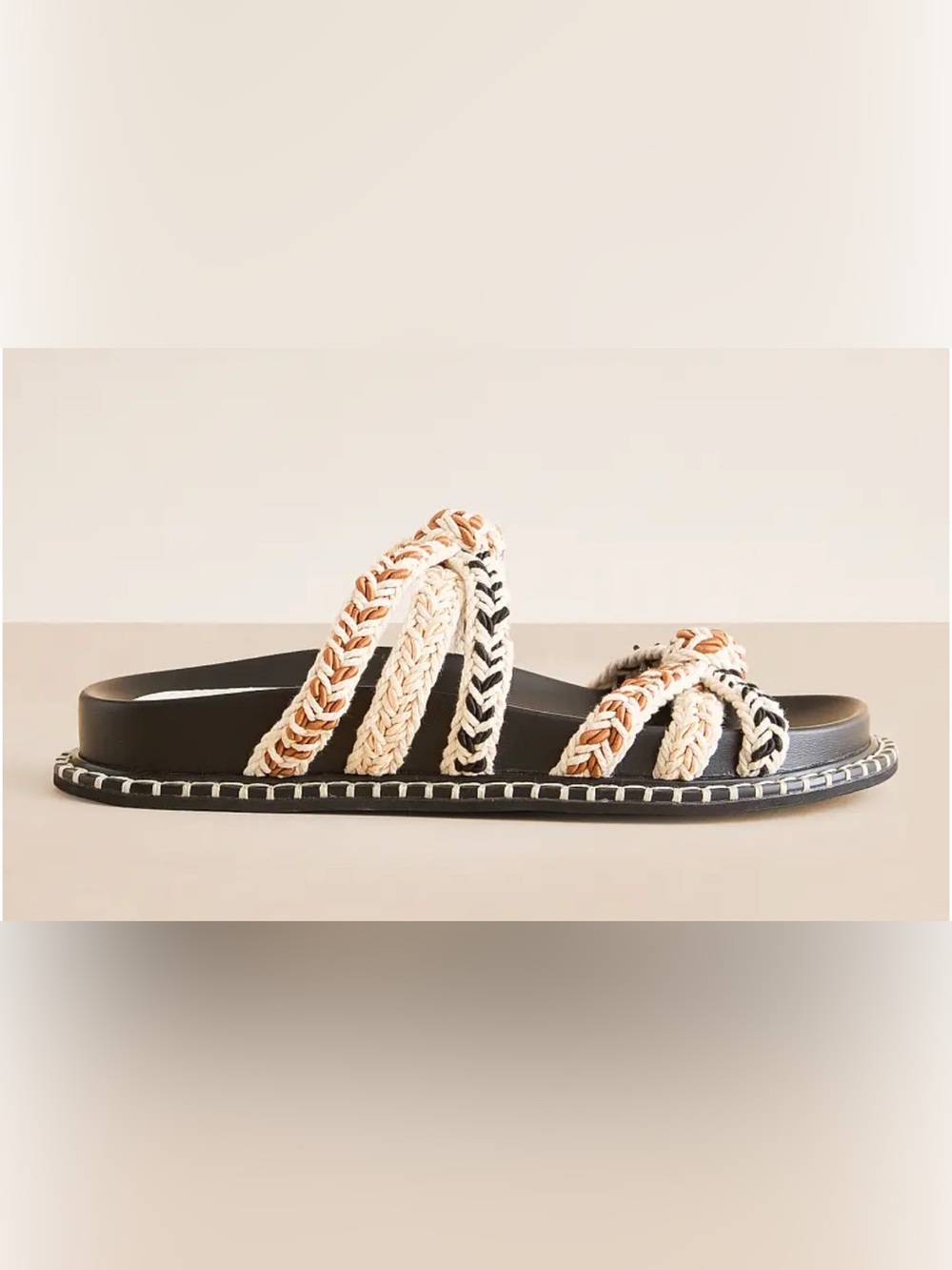 Oasis Society Braided Double-Strap Slide Sandals in Black, Cream & Tan